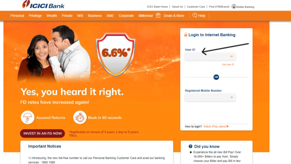 ICICI Bank UserID