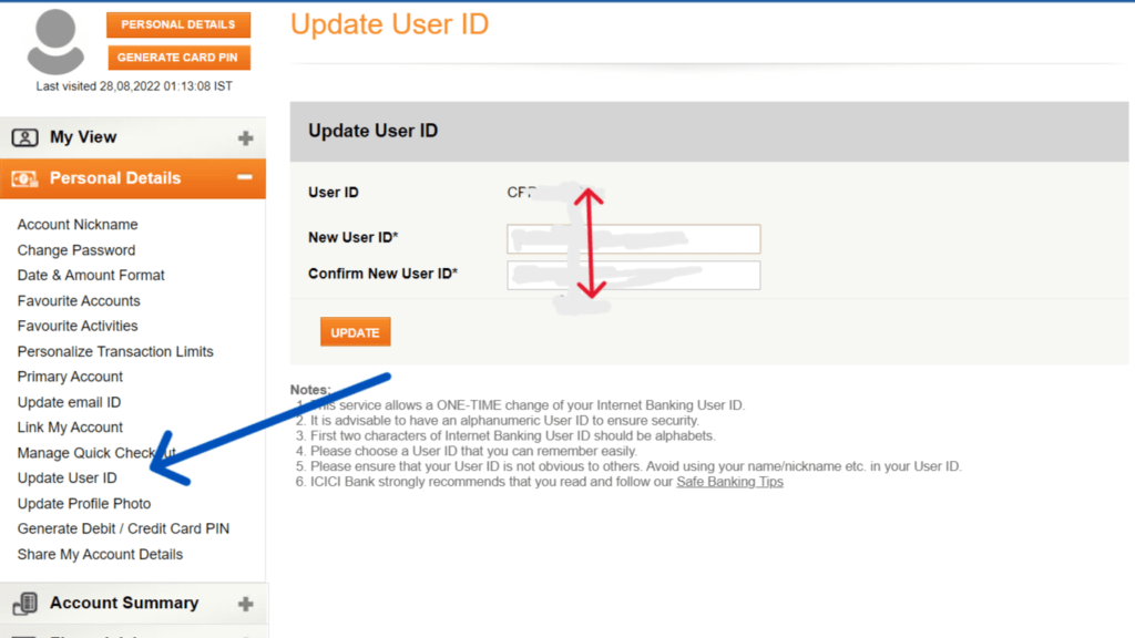ICICI Bank UserID