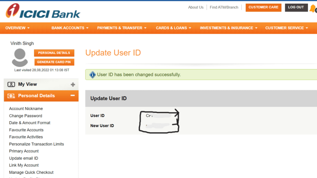ICICI Bank UserID