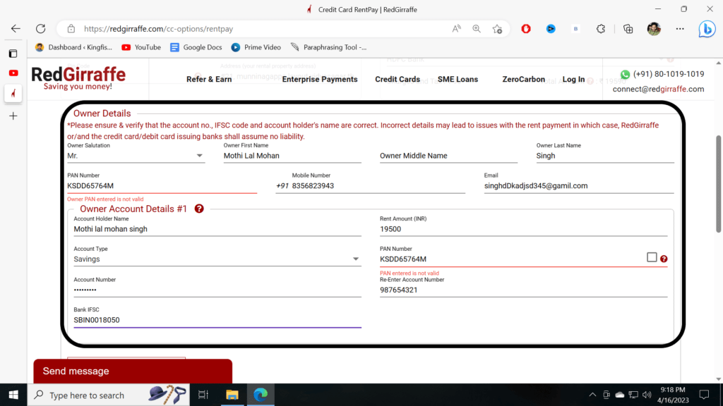 rent pay using credit card