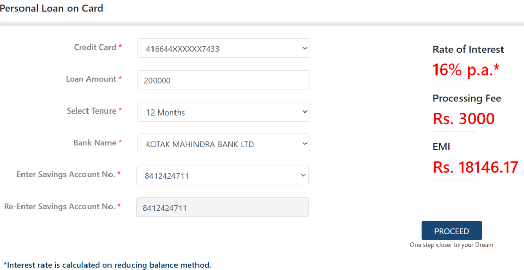 Kotak Credit Card Loan