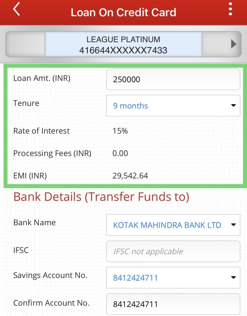 Kotak Credit Card Loan