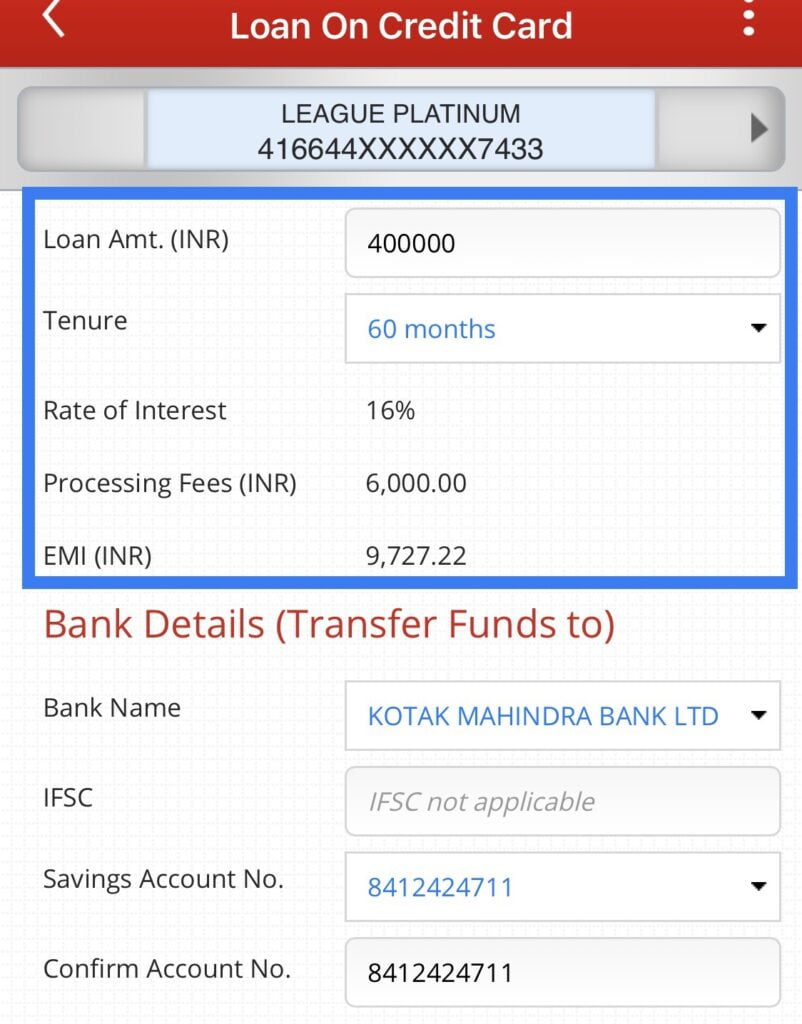 Kotak Credit Card Loan