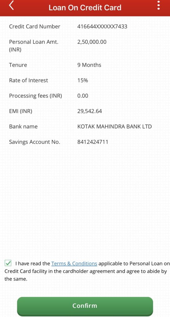 Kotak Credit Card Loan