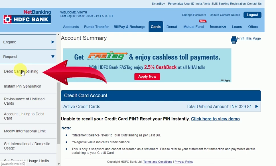 block debit card
hdfc bank