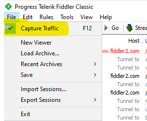 Fiddler traces capture
