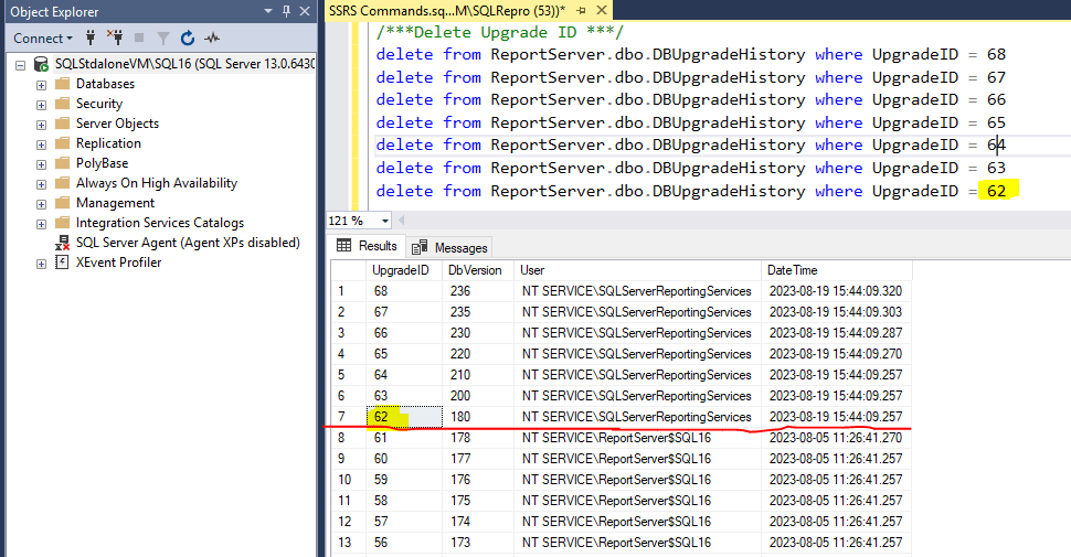 The version of the report server database is either in a format that is not valid or it cannot be read.