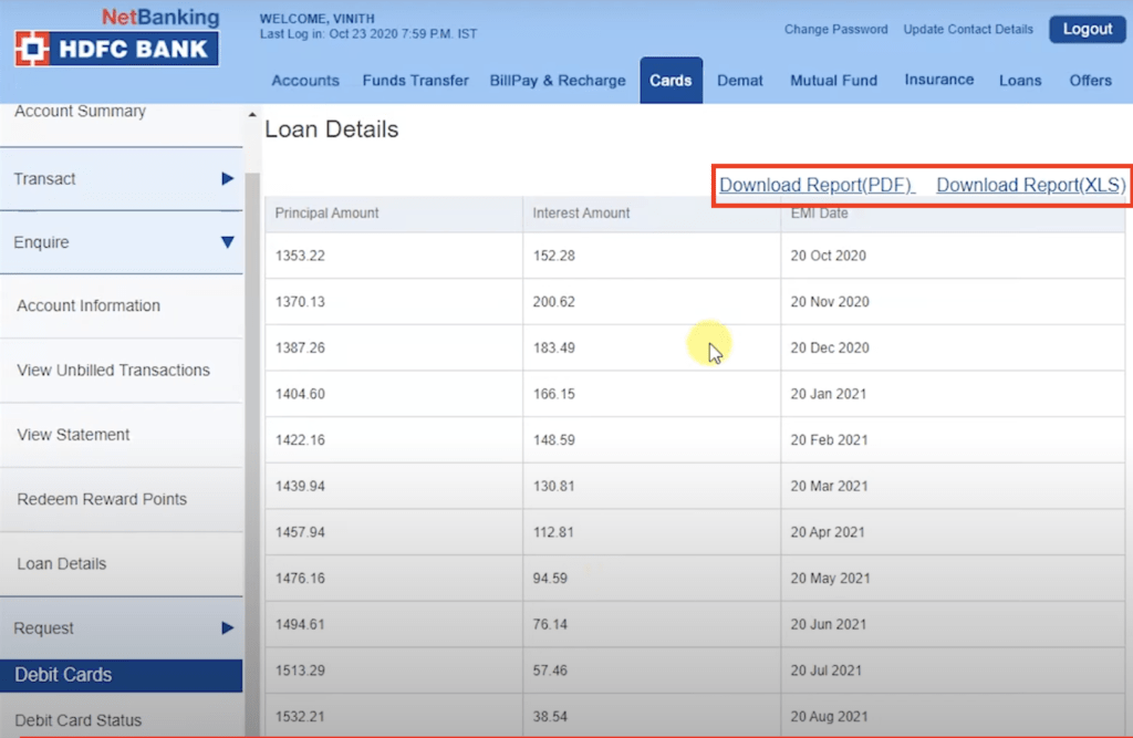 Check Loan Details on HDFC Cards