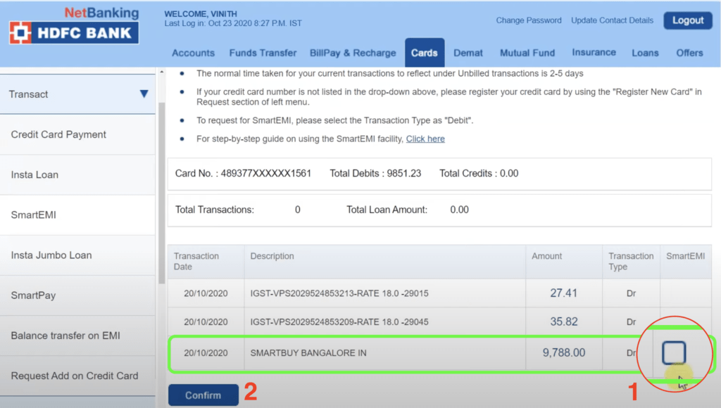 hdfc credit card amount