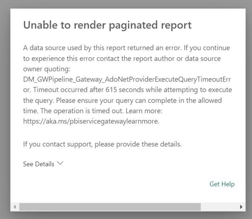 Unable to render paginated report