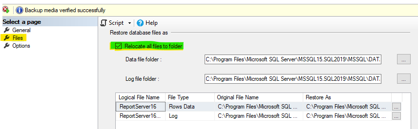 Restore of database 'ReportServer' failed.