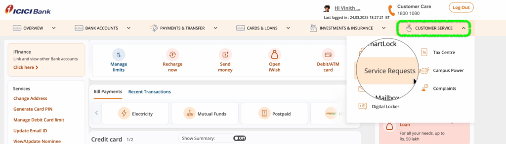 ICICI Bank Credit Card Re-Dispatch
